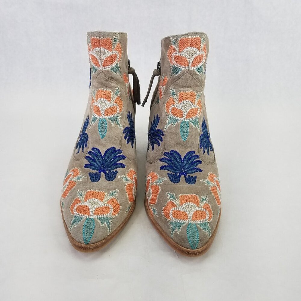 Rebecca Minkoff Lulu Too Boot 9.5 Grey Suede Embroidered Ankle Zip Boho Cowgirl - Picture 3 of 16
